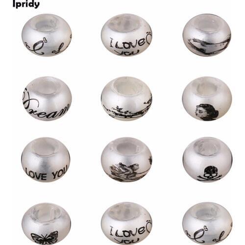 10Pcs/lot 15mm Printing color Rondelle Large Hole Glass European Beads No Brass Core fit for Bracelet Necklace Spacer Beads