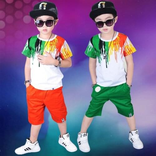 2021 New Summer Boys Clothing Set Casual Hip-hop Stripe Colorful T-Shirt + Pants 2Pcs Suit Kids Clothes for 4 6 7 8 10 12 Years