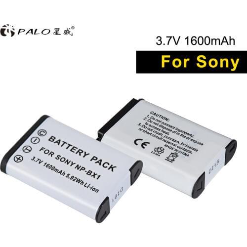 PALO digital camera Battery NP-BX1 2pcs 1600mAh batteries For sony RX100MS AS50R AS100V AS200V HX90 60 50 WX350 500 300 GWP88E