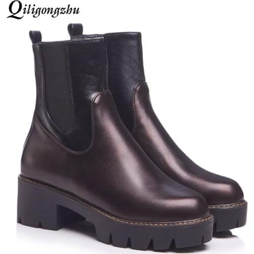 Chunky Motorcycle Boots For Women Ankle Boots Autumn Winter Fashion Round Toe Zipper Combat Martens Boots Ladies Platform Shoes