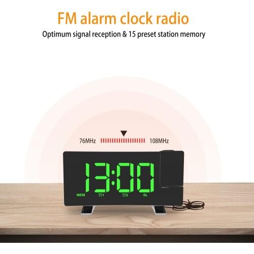 FM Radio Clock With Projection LED Digital Clock Smart Alarm Clock Watch Table Electronic Desk Clock Wake Up Time Snooze 2Alarm