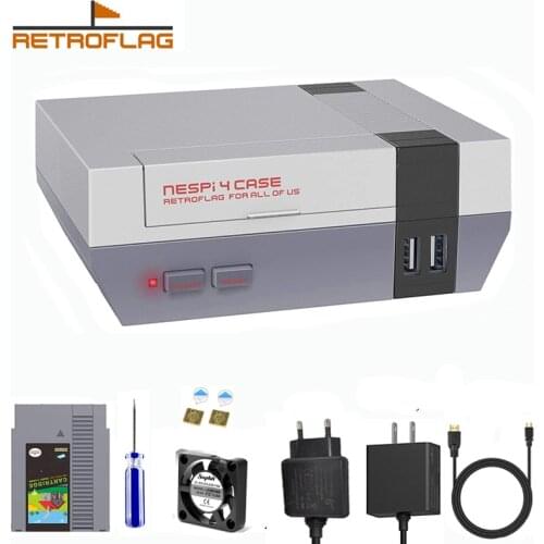 Retroflag NESPi 4 Case for Raspberry Pi 4 Case with SSD Case, Cooling Fan, Adapter & Heatsinks for Raspberry Pi 4 Model B