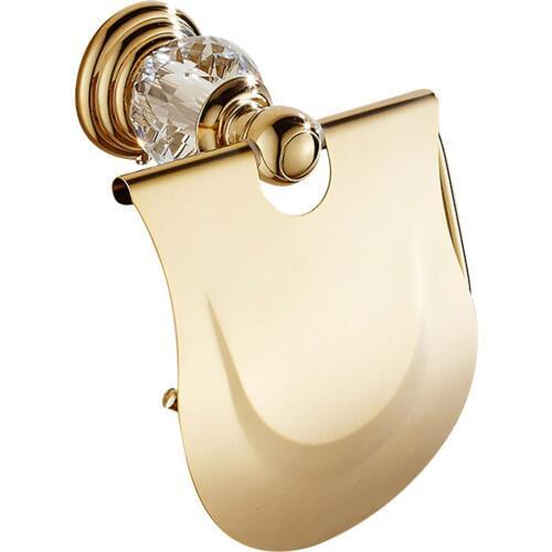 Leyden Zinc Alloy Toilet Paper Holder with Cover,Modern Crystal Golden Polished Tissue Hanger