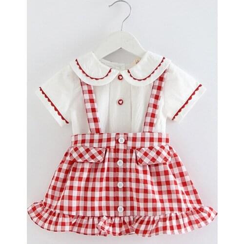 Infant Clothing Summer Girls Short Sleeve Two-piece Suit 0-4 Years Old Toddler Girl Clothes Tshirt+ Overalls Skirts Dress Sets