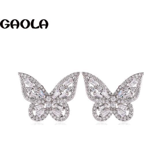 GAOLA Cute Clear Stone Cubic Zircon Hollow Butterfly Stud Earring For Women Christmas Gift GLE7833
