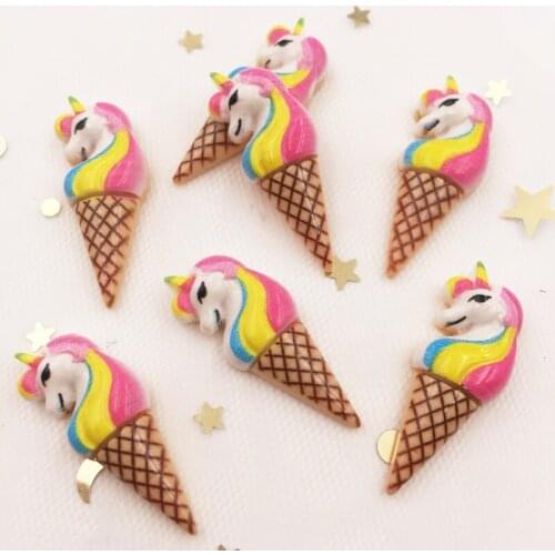Resin Kawaii Colorful Ice Cream Unicorn Flat Back Stone Scrapbook 12 Pcs DIY Home Decor Figurines Crafts OF879