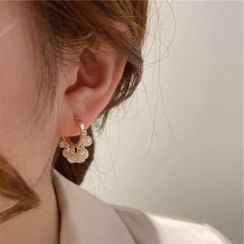 Korean Fashion Zircon Metallic Ball Pendant Buckle Circle Earrings for Women Exquisite Small Gold Plated Hoop Earrings Jewelry