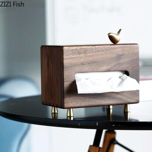 Retro Black Walnut Brass Foot Tissue Box Luxury Living Room Coffee Table Decor Rectangular Tissue Box Pumping Paper Tissue Tube