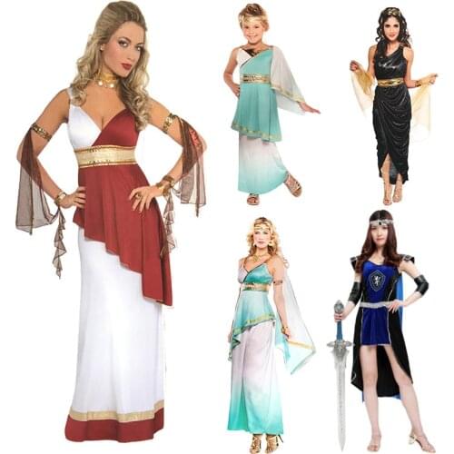 Halloween party cosplay adult women white pink blue Ladies Roman Empress Greece Egpty princess warrior dress costume