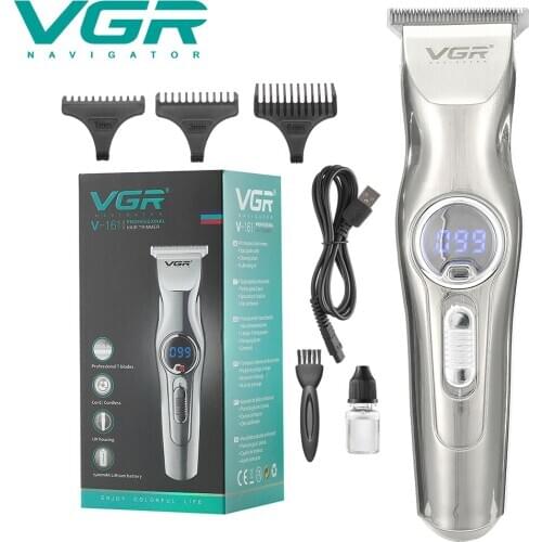 VGR 161 hair trimmer USB rechargeable hair clipper haircut machine oilhead clipper white hair carving clipper beard trimmer LCD