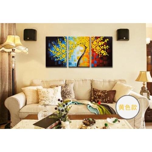 Wall Art Living Room Decor Unframed 3 Piece Painted Canvas oil Painting abstract tree white yellow Plum blossom flowers