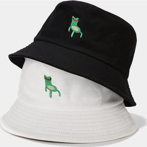 New Creative Cute Frog Embroidered Fishermans Hat Mens Womens Bucket Hat Leisure Sun Hat Womens Panama Hat Sun Protection