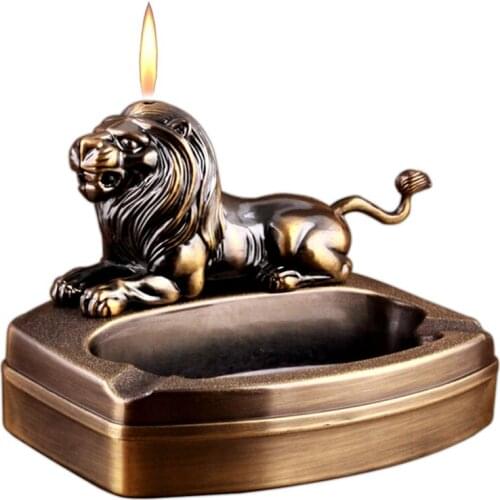 New Kind Lion Shaped Cigarette Ashtray With Butane Gas Lighter Wholesale Gadgets For Men