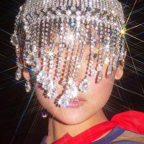 New Bling Crystal Forehead Head Chain Luxury Rhinestone Bridal Hair Piece Tassel Chain Headpiece for Wedding Hat Jewelry Gifts