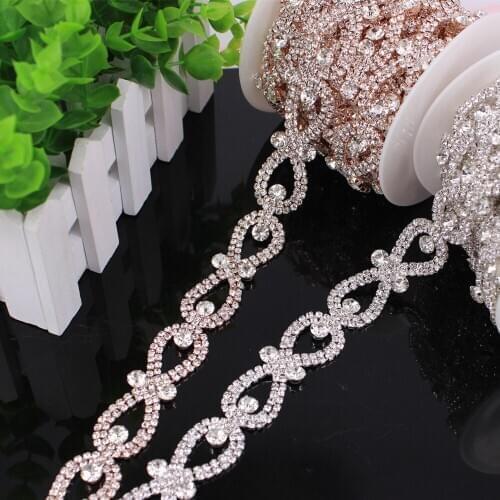 Wholesale 5 Yard/Roll Bow Tie Sewing Rhinestone Trim Tassel Fringe Metal Strass Chain curtain decoration Costume Applique Trims