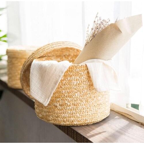 Wheat Straw Woven Storage Basket Fruit Snack Organizer Antique Tabletop Decoration Home