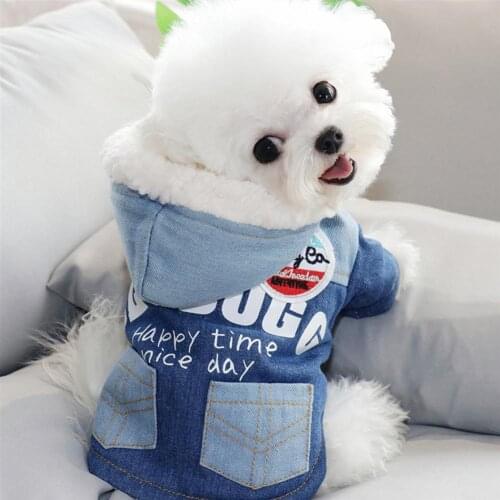 Dog Coats Lovely Letter Print Button Closure Cosplay Soft Texture Keep Warmth Fashion Pet Dogs Blue Hooded Coat for Winter