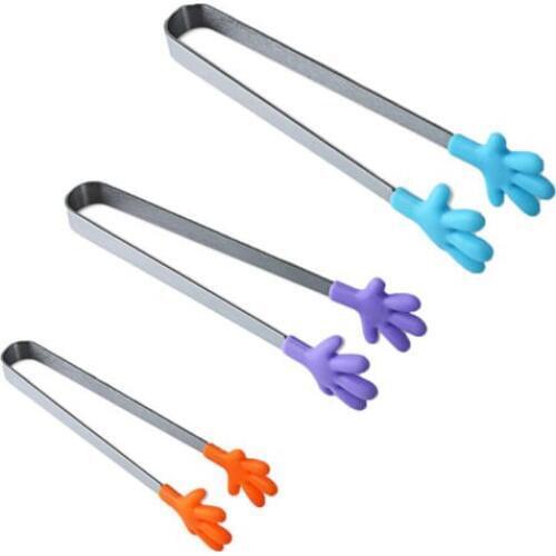 Stainless Steel Silicone Mini Handy Food Tongs Food Clips Kitchen BBQ Pastry Tool Hot Kitchen Dining