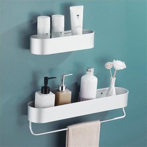 Bathroom Shelf With Towel Bar Nail Free Aluminum Bath Shower Shelf Black/Silver Bath Shampoo Holder Basket Holder Corner shelf