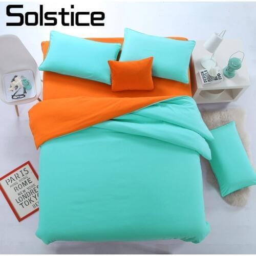 Solstice Home Textile King Full Duvet Cover Pillowcase Bed Flat Sheet Solid Cyan Orange Bedding Set Woman Teen Kid Girl Bedlinen