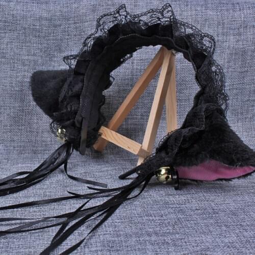 Lolita Maid Headband Japanese Girl Lace Bell Cat Ear Hoop Cute Headdress Bandana Anime Cosplay Lolita Hair Accessories