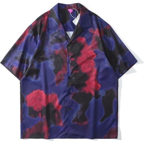 Streetwear Men shirts Retro Digital Printing And Dyeing Short Sleeve Shirt Mens Hip Hop Fashion Brand Loose Shirts Men Dress