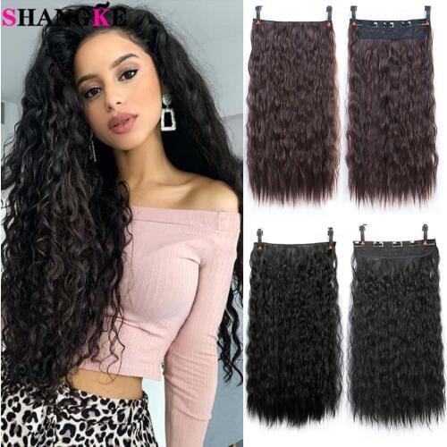 SHANGKE Synthetic Long Curly Corn Perm Clips in Hair Extension Ombre Blonde Brown For Black Women Heat Resistant Fake Hair