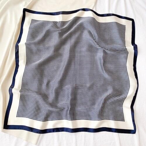 70cm Small Square Scarf Silk Scarf Women 2021 Summer Houndstooth Print Scarf Professional Bib Scarf
