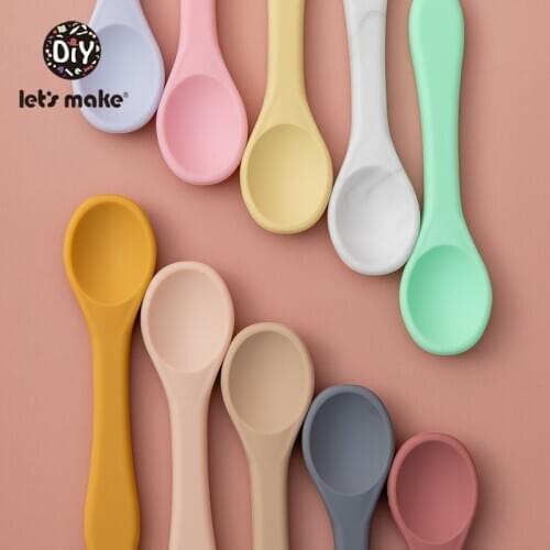Lets Make 2pc/set Silicone Fork Spoon Food Grade Baby Feeding Tableware BPA Free Toddlers Kids With Silicone Baby Baby Gift