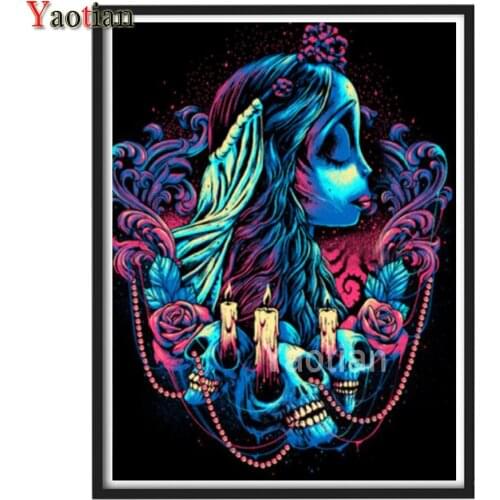 Cross Stitch Diamond Painting Halloween Skull Bride Girl 5D DIY Diamond Embroidery Full Square Mosaic Handicraft Art Hobby Gift