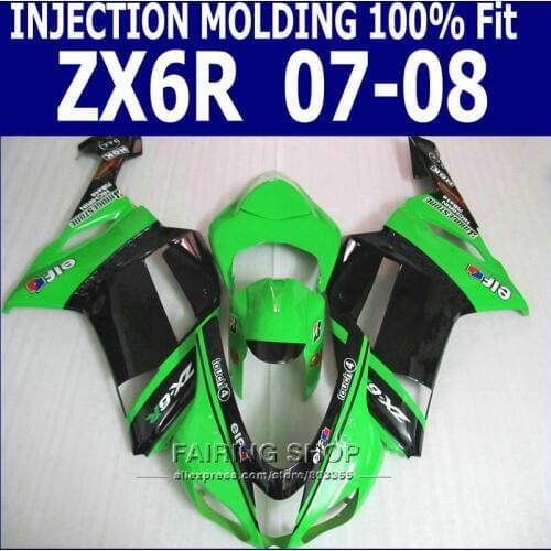 High quality Fairings For Kawasaki zx6r 2008 08 /07 2007 Green black Fairing kit (Customize free ) S98