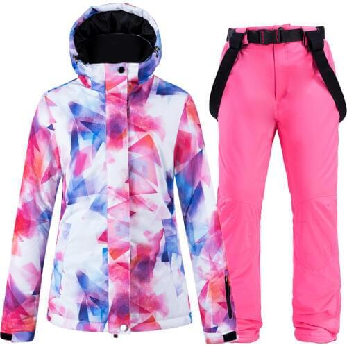 -30 Colorful Girls Snow Suit Wear Waterproof Windproof Skiing Sets Snowboarding Clothing Jackets + Pants Winter Costume Womens