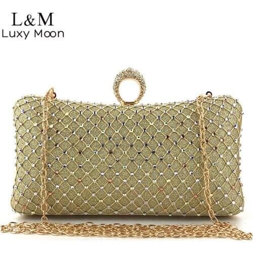 Womens Clutch Purses And Handbag Diamond Luxury Designer Bag Wedding Evening Bag Gold Silver Exquisite Chain Shoulder Bag X606H