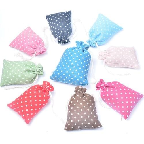 20pcs/lot Colorful Dots Cotton Linen Gift Bag 10x14cm Cosmetics Jewelry Packaging Bags Wedding Party Cute Drawstring Gifts Bags