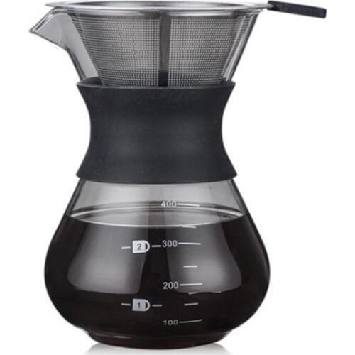 200ML Pour Over Coffee Maker Filter Dripper Glass Container Coffee Percolators Stainless Steel Coffee Filter