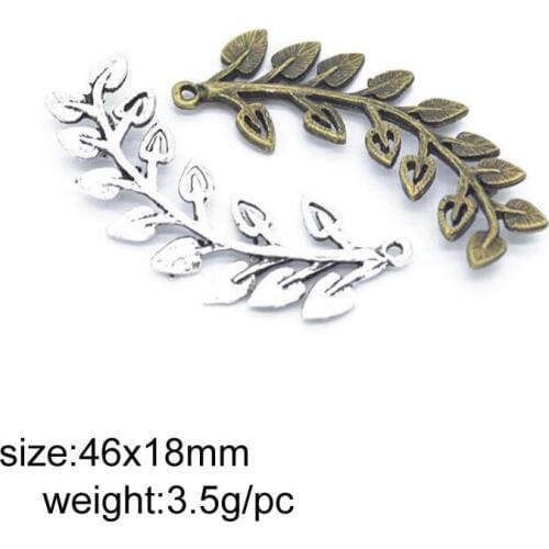 30pcs/lot 46x18mm Zinc Alloy Antique Silver Leaf DIY Charms Pendants