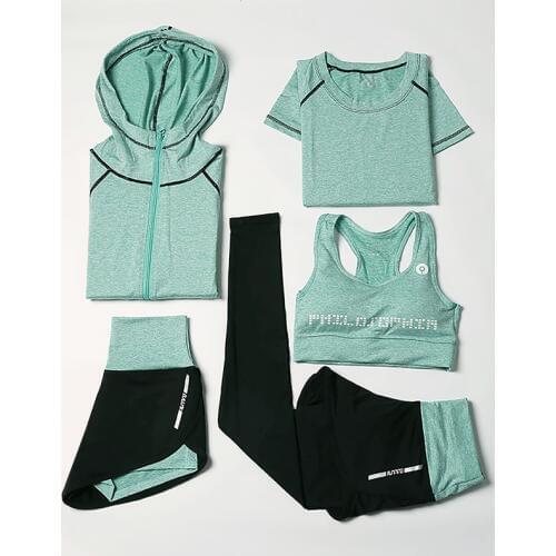 5 Pieces / Set Womens Fitness Yoga Wear High Elastic Sports Fitness Suit Yoga Sports Bra High Waist Sports Primer Fitness