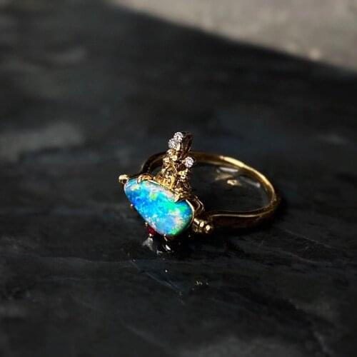 Aazuo 18K Yellow Gold Natural Opal Ruby Real Diamonds Original Castle Ring Gift for Woman Charm Jewelry Can Be Used As Pendant