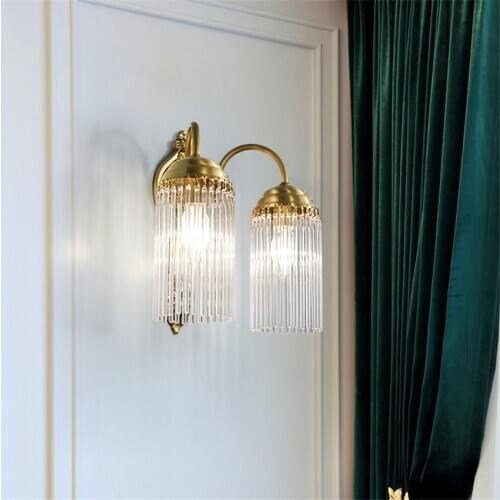 American all copper crystal wall lamps bedroom bedside lamp living room luxury Fringed gold wall sconces lights deco fixtures