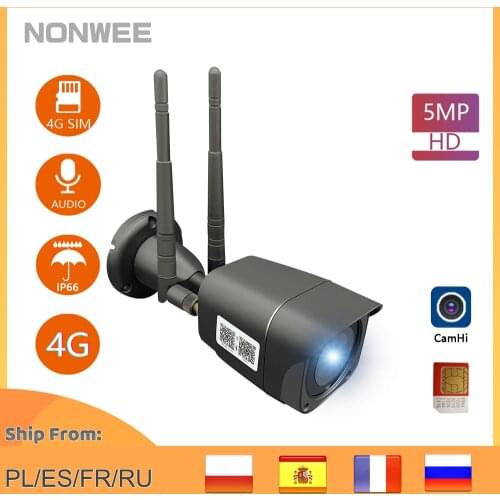 1080P 5MP Wireless Security Bullet Camera Outdoor Night Vision With 4G SIM Card Two Way Audio WIFI Metal Camera Onvif APP CamHi