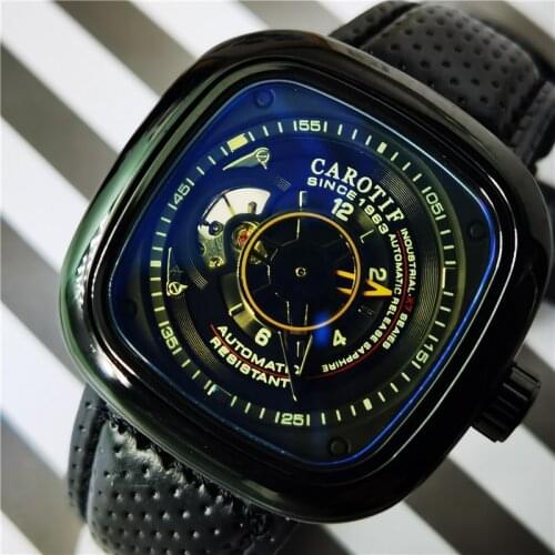 CAROTIF 2020 Military Sport Automatic Watch Men Square Leather Strap Mens Mechanical Watches Top Brand Luxury Relogios Mecanicos