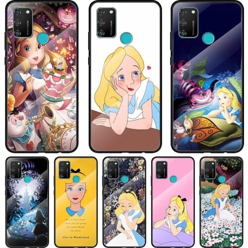 Princess Alice Disney Tempered Glass Cover For Honor 30 20 10 9X 8X Pro Plus Lite Silicone Phone Case Coque