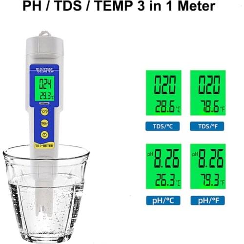 PH-986 3 in 1 PH TDS TEMP Water Tester Multi-parameter PH Monitor TDS PH Meter Aquarium Acidometer Drink Water Quality Analyzer