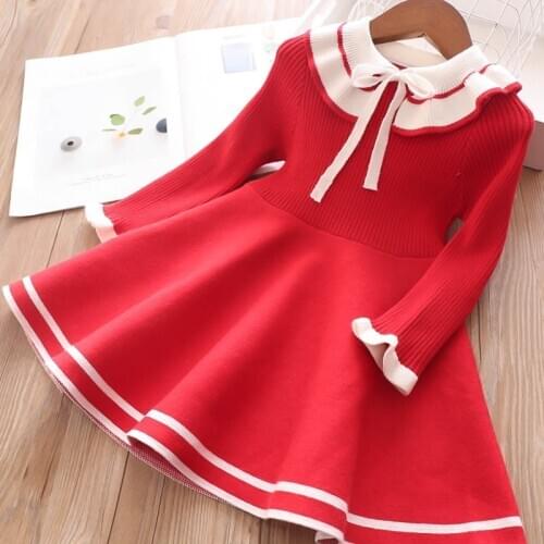2-12year kids Long Sleeve Sweater Dress infant Princess Ruffle Baby Girl Dress Knitted Party Dresses autumn Girl Clothes outfit