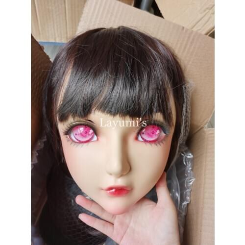 DM027) Women/Girl Sweet Resin Half Head Kigurumi BJD Mask Cosplay Japanese Anime Lifelike Lolita Mask Crossdressing Sex Doll
