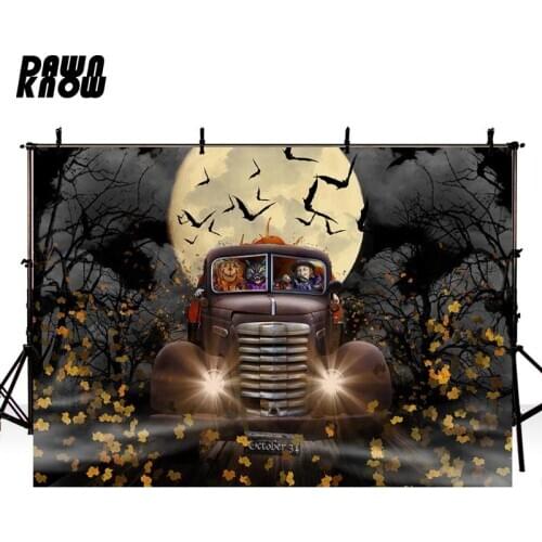 DAWNKNOW Happy Halloween Party Photography Background Night Moon Cartoon Car For Children Photo Studio Customize G828