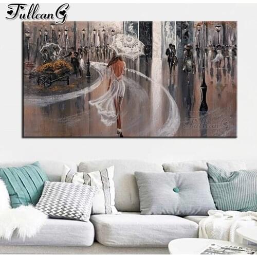 FULLCANG street landscape abstract people mosaic 5d diy diamond painting cross stitch full rhinestone embroidery kits FG0088