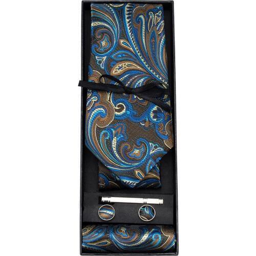 GB-1646 Barry.Wang Necktie Set With Gift Box Jacquard Woven Floral Silk Hanky Cufflink Ties For Men Business Party Wedding Groom