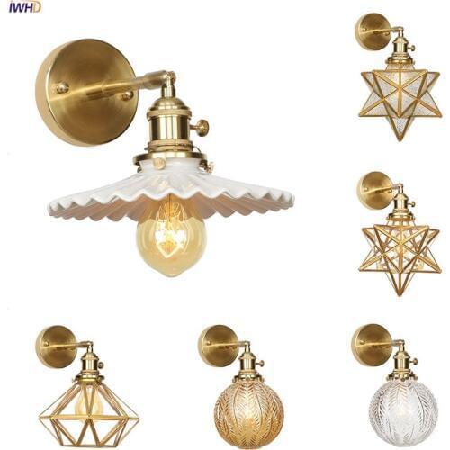 IWHD Nordic Retro Glass Ball LED Wall Light Fixtures Bedroom Bathroom Mirror Modern Copper Wall Lamp Sconces Lighting Wandlamp