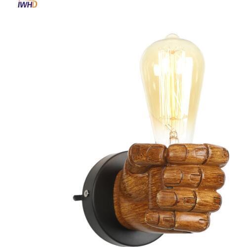 IWHD Resin Fist Vintage Wall Lamp Bedroom Bathroom Mirror Stair Light Edison Industrial Retro Wall Lights Fixtures Aplik lampba